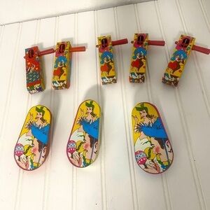 Antique U.S Metal Toy MFG Co Made In USA Tin Lithographed Noise Maker Set of (7)